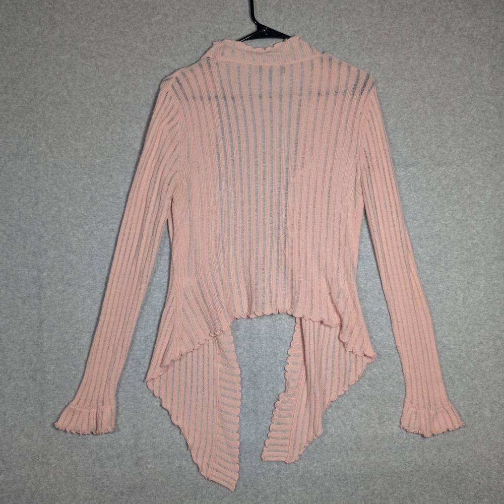 Express Cardigan Women Small Pink Ruffle Trim Vintage Shabby Chic Pastel Crochet - Picture 2 of 10